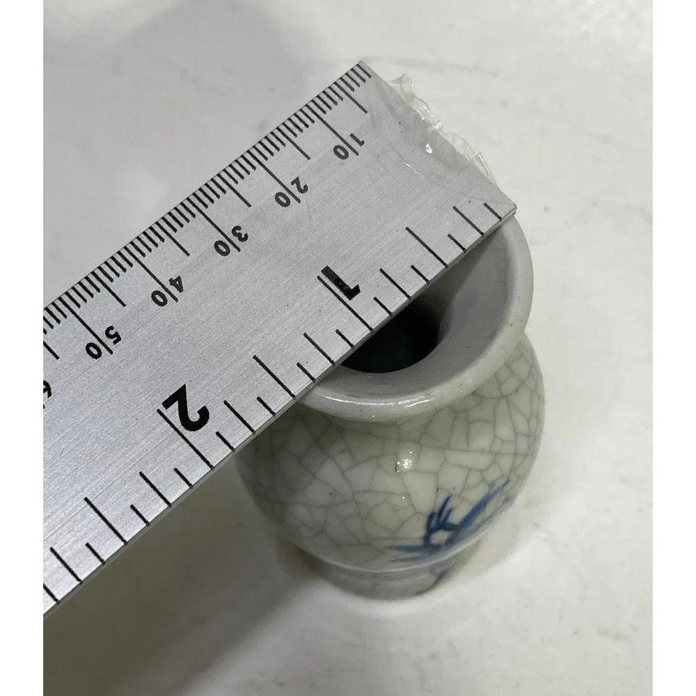 Miniature‎ Blue and White Crackle Glaze Floral Ceramic Bud Vase 3 